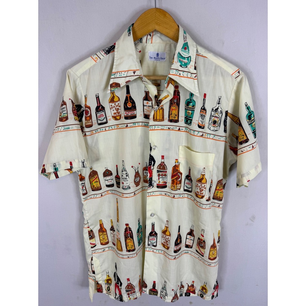 Vintage The‎ Mans Shop Jamaica Liquor Bottle Novelty Shirt 60s Men S/M